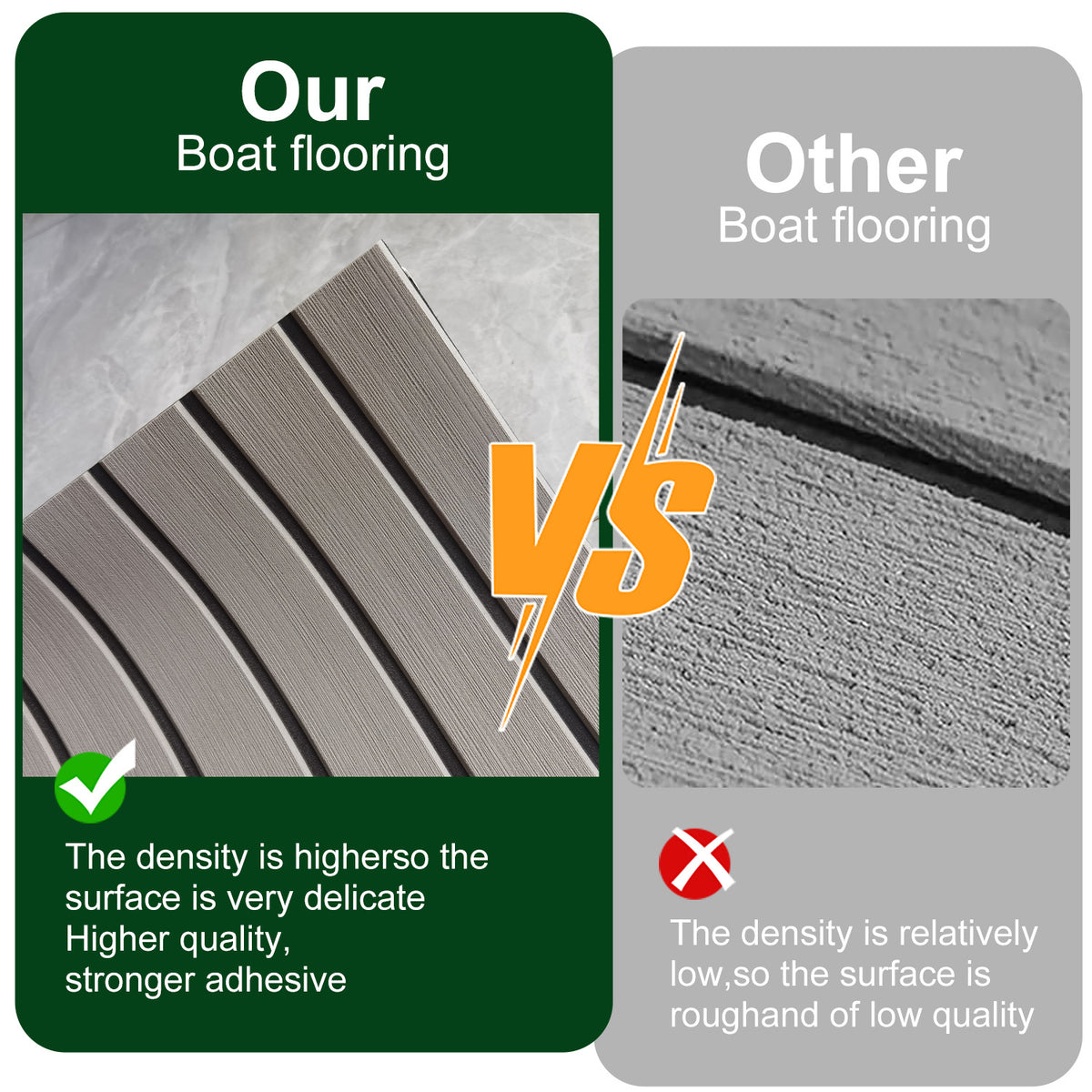 Grey Striped EVA Boat Deck Mat - Waterproof Non-Slip Flooring for Yacht, Boat, and Outdoor Use(2400x300x6mm)