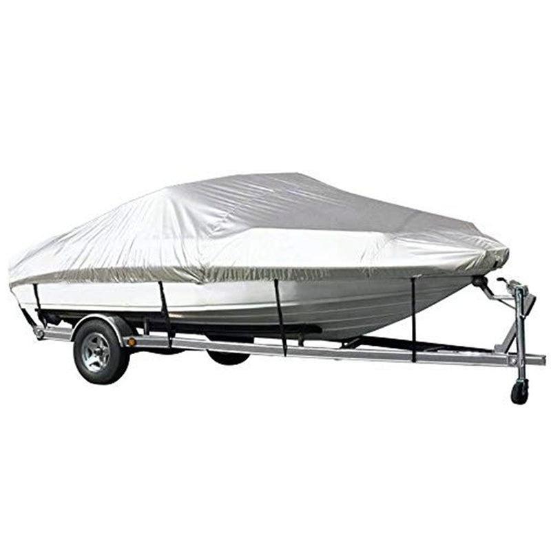 Grey Heavy Duty Waterproof Tarp Covers with Storage Bag, Fits V-Hull, Fish&amp;Ski, Pro-Style, Fishing, Runabout, Bass Boats, 14-16FT(530cm*290cm)