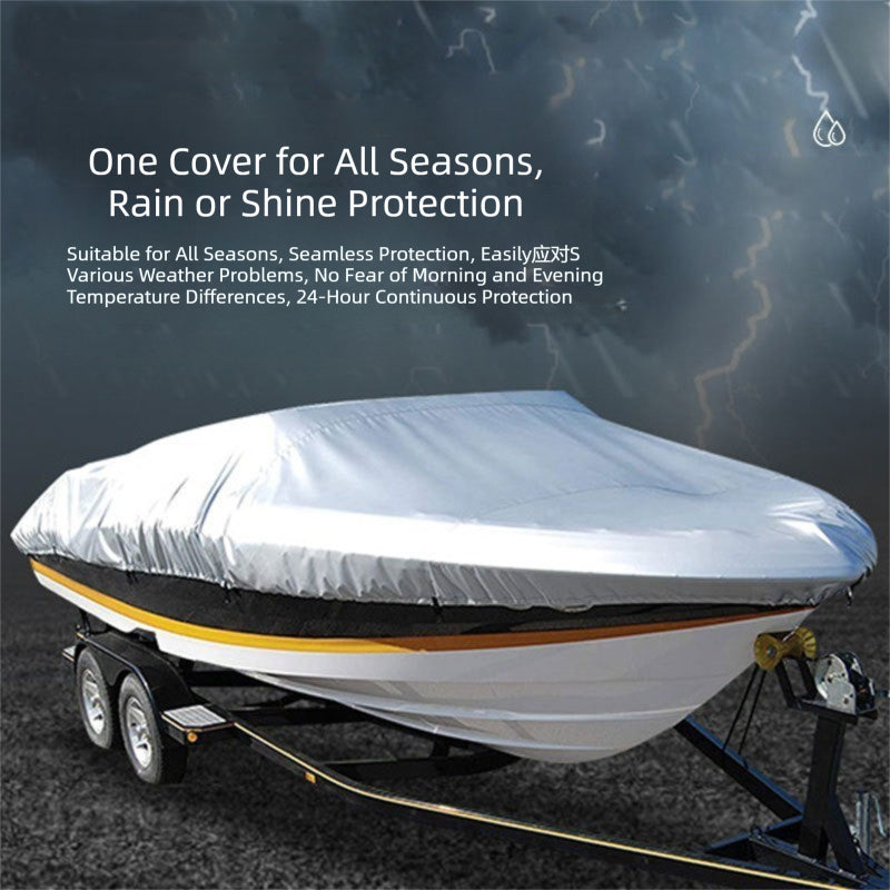 Grey Heavy Duty Waterproof Tarp Covers with Storage Bag, Fits V-Hull, Fish&Ski, Pro-Style, Fishing, Runabout, Bass Boats, 14-16FT(530cm*290cm)