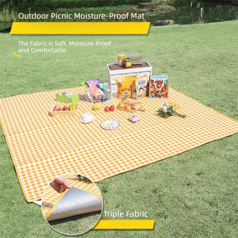 Yellow Lightweight Thickened Picnic Mat – Waterproof Outdoor Camping Ground Sheet for Hiking, Parks and Picnics(1.5*2M）