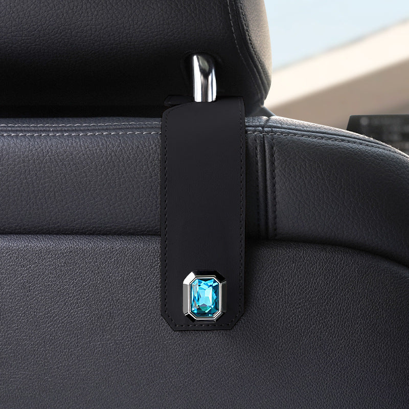 Black Car Multi-Functional PU Leather Hook with Crystal Decoration – Hidden Storage Hook for Front and Rear Seats (Set of 2)
