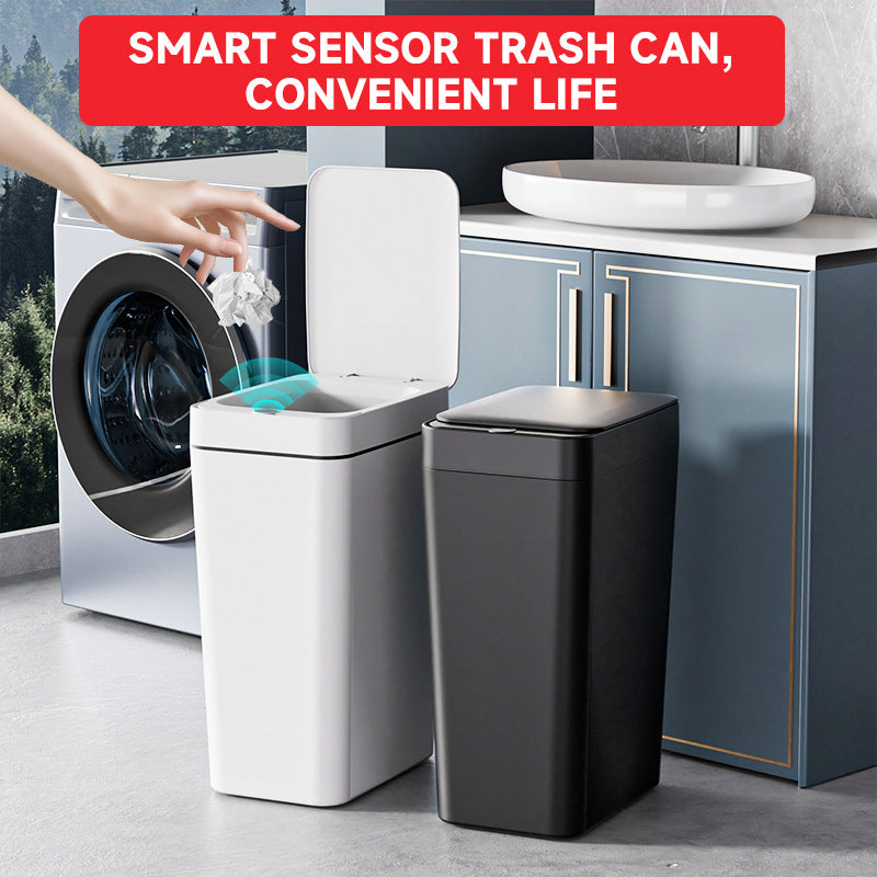 White Smart Sensor Trash Can – Slim, Durable, and Hands-Free Waste Bin for Kitchen, Bathroom, or Living Room