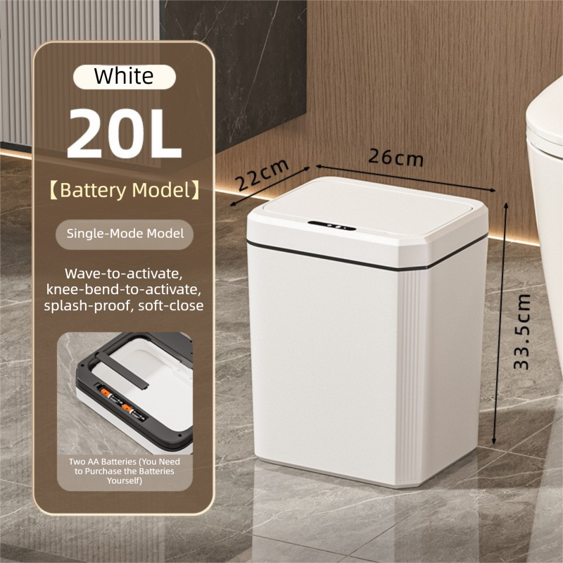 White Smart Sensor Trash Can – 20L Capacity, Touch-Free Operation with Odor-Blocking &amp; Waterproof Design