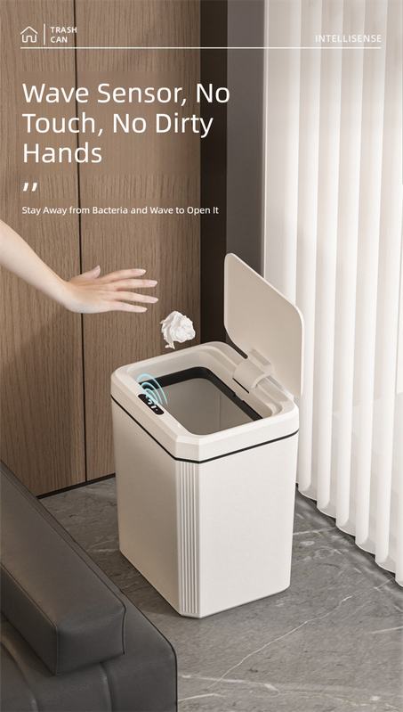 Black Smart Sensor Trash Can – 20L Capacity, Touch-Free Operation with Odor-Blocking & Waterproof Design