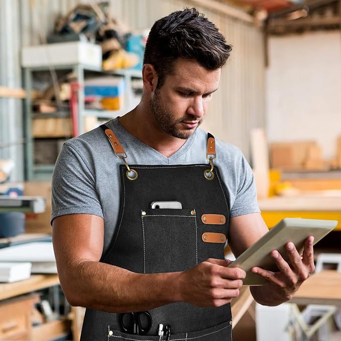 Black 16-ounce Heavy-Duty Canvas Apron – Durable, Waterproof & Oil-Resistant Kitchen Workwear for Cooking and Crafting