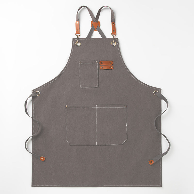 Grey 16-ounce Heavy-Duty Canvas Apron – Durable, Waterproof &amp; Oil-Resistant Kitchen Workwear for Cooking and Crafting