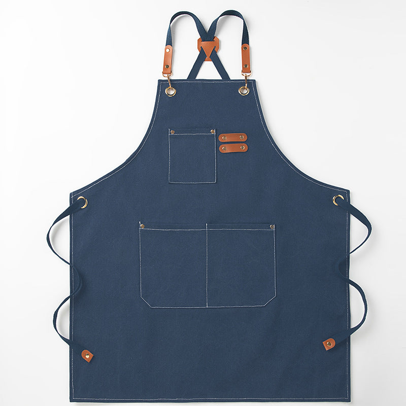Blue 16-ounce Heavy-Duty Canvas Apron – Durable, Waterproof &amp; Oil-Resistant Kitchen Workwear for Cooking and Crafting
