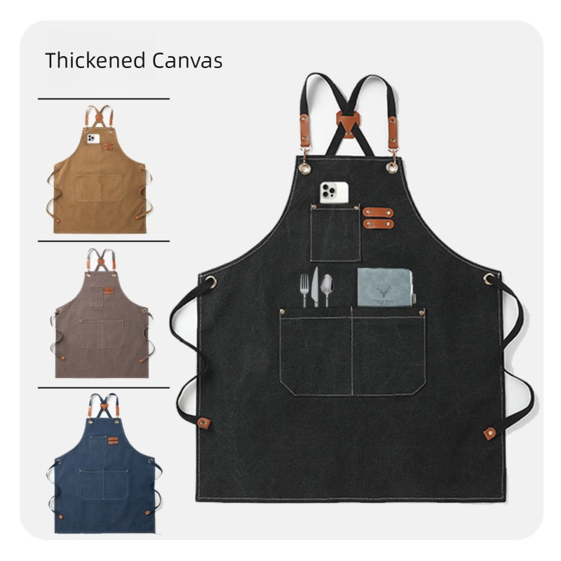 Blue 16-ounce Heavy-Duty Canvas Apron – Durable, Waterproof & Oil-Resistant Kitchen Workwear for Cooking and Crafting