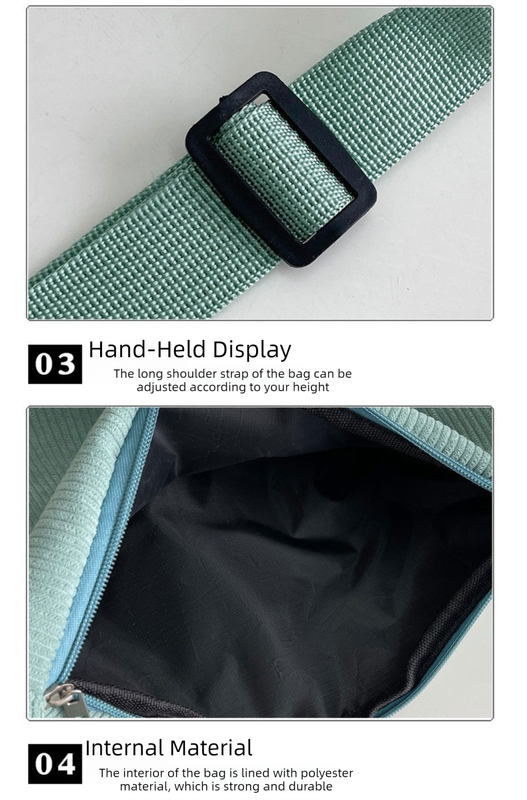 Green Minimalist Corduroy Crossbody Bag – Large Capacity Single Shoulder & Diagonal Sling Bag in Korean Style