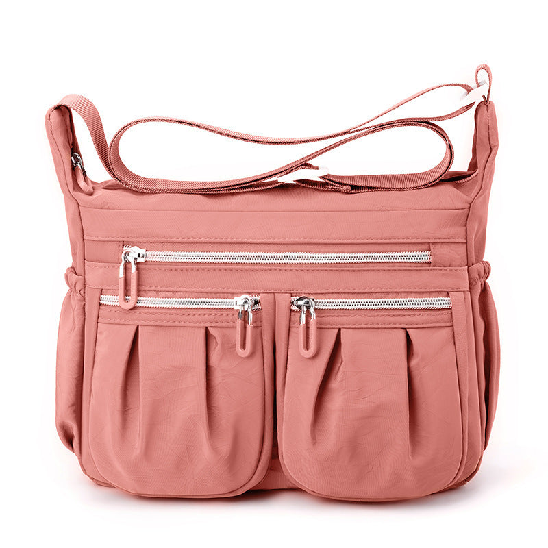 Pink Multi-Pocket Lightweight Nylon Crossbody Bag – Stylish, Functional, and Spacious Shoulder Bag for Women