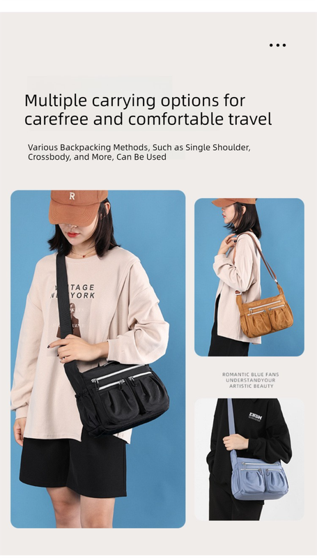 Pink Multi-Pocket Lightweight Nylon Crossbody Bag – Stylish, Functional, and Spacious Shoulder Bag for Women