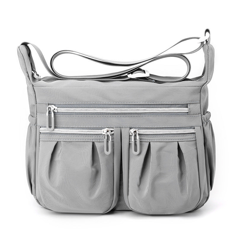 Grey Multi-Pocket Lightweight Nylon Crossbody Bag – Stylish, Functional, and Spacious Shoulder Bag for Women