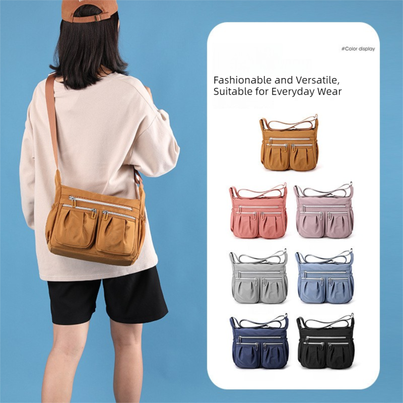 Dark Blue Multi-Pocket Lightweight Nylon Crossbody Bag – Stylish, Functional, and Spacious Shoulder Bag for Women