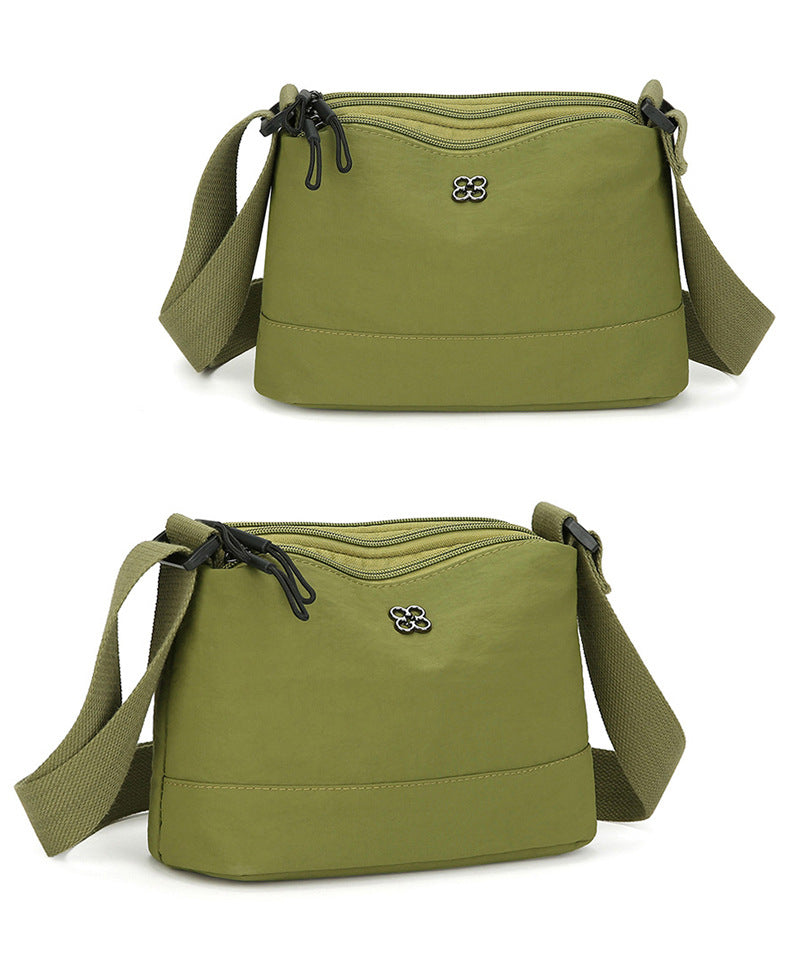 Green Lightweight Multi-Layer Crossbody Bag for Women – Compact, Water-Resistant Nylon Shoulder Bag with Adjustable Strap
