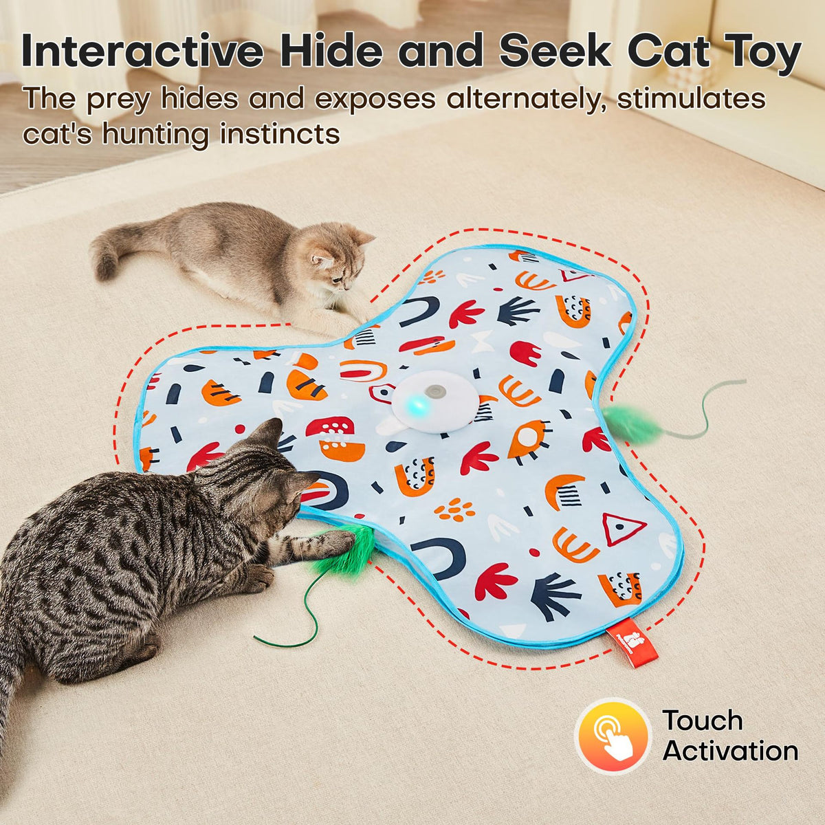 Pink Interactive Cat Toys Rechargeable,Moving Concealed Feathers,Real Mouse Squeaky,Touch Activated Cat Kitten Toy Exercise Toys for Indoor Bored Adult Cats