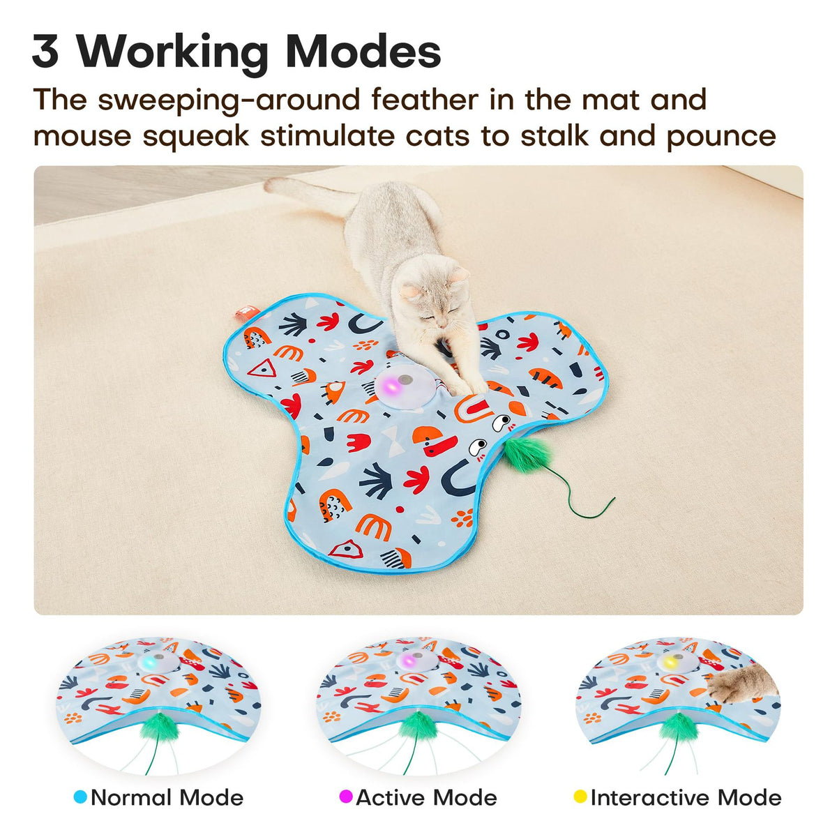 Pink Interactive Cat Toys Rechargeable,Moving Concealed Feathers,Real Mouse Squeaky,Touch Activated Cat Kitten Toy Exercise Toys for Indoor Bored Adult Cats