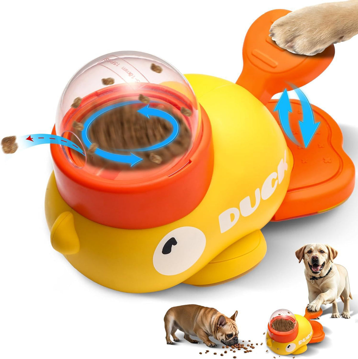 Yellow Interactive Duck-Shaped Automatic Pet Feeder – Smart Treat Dispenser for Cats &amp; Dogs with 3 Adjustable Port Sizes