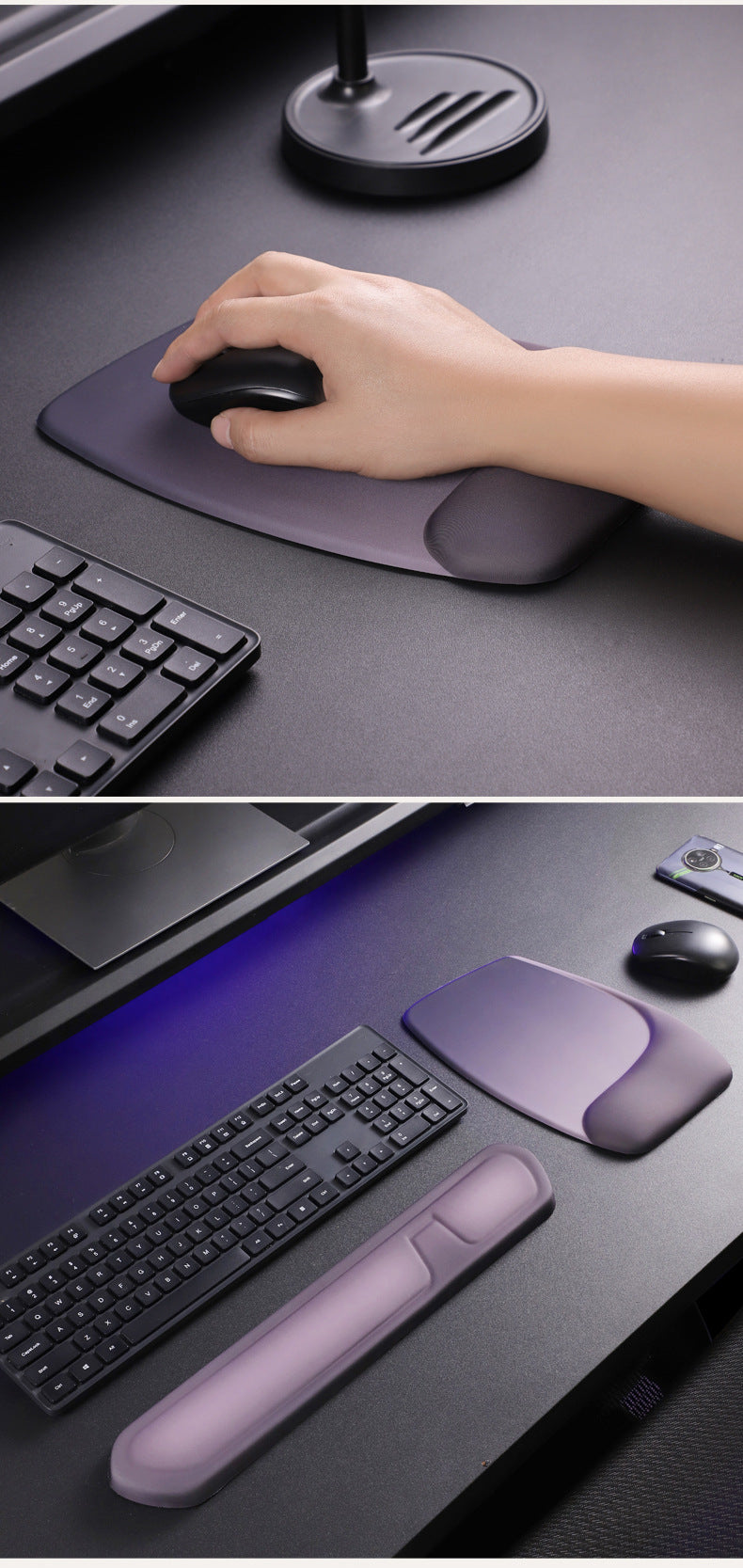 Red and Grey Comfortable Memory Foam Wrist Rest Set – Ergonomic Mouse Pad & Keyboard Hand Support for Office and Home Use