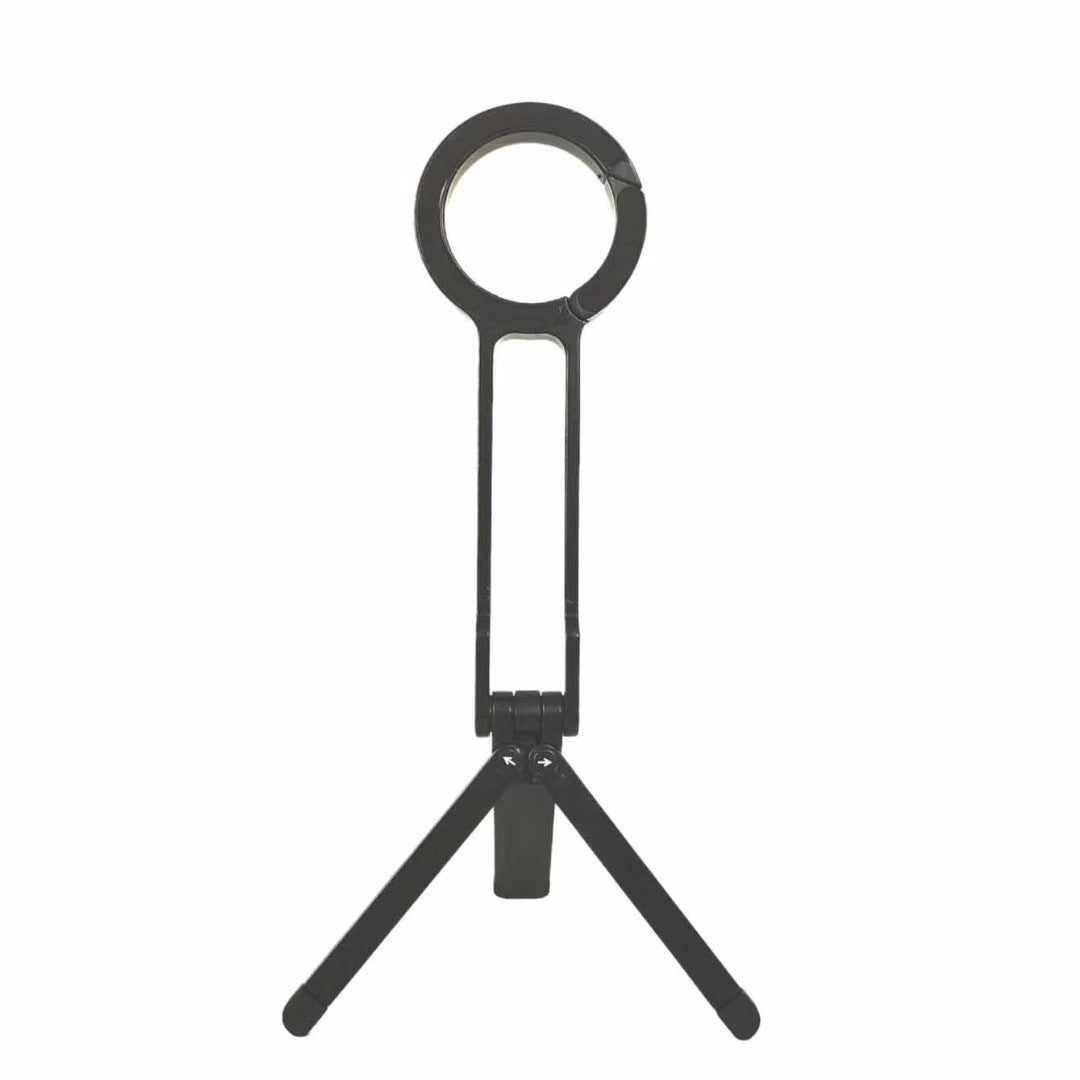 Silver Magnetic Phone Stand with Foldable Tripod & Carabiner Hook – Multi-Functional, Portable Smartphone Holder for Outdoor Use