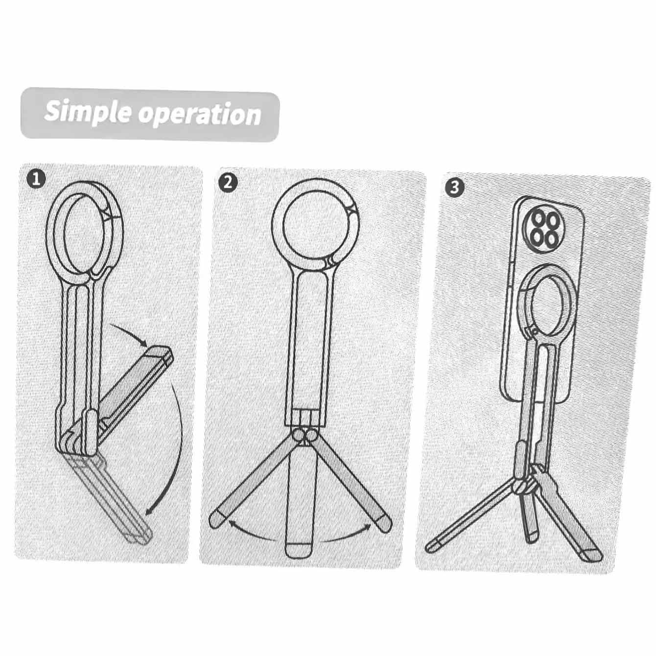 Silver Magnetic Phone Stand with Foldable Tripod & Carabiner Hook – Multi-Functional, Portable Smartphone Holder for Outdoor Use