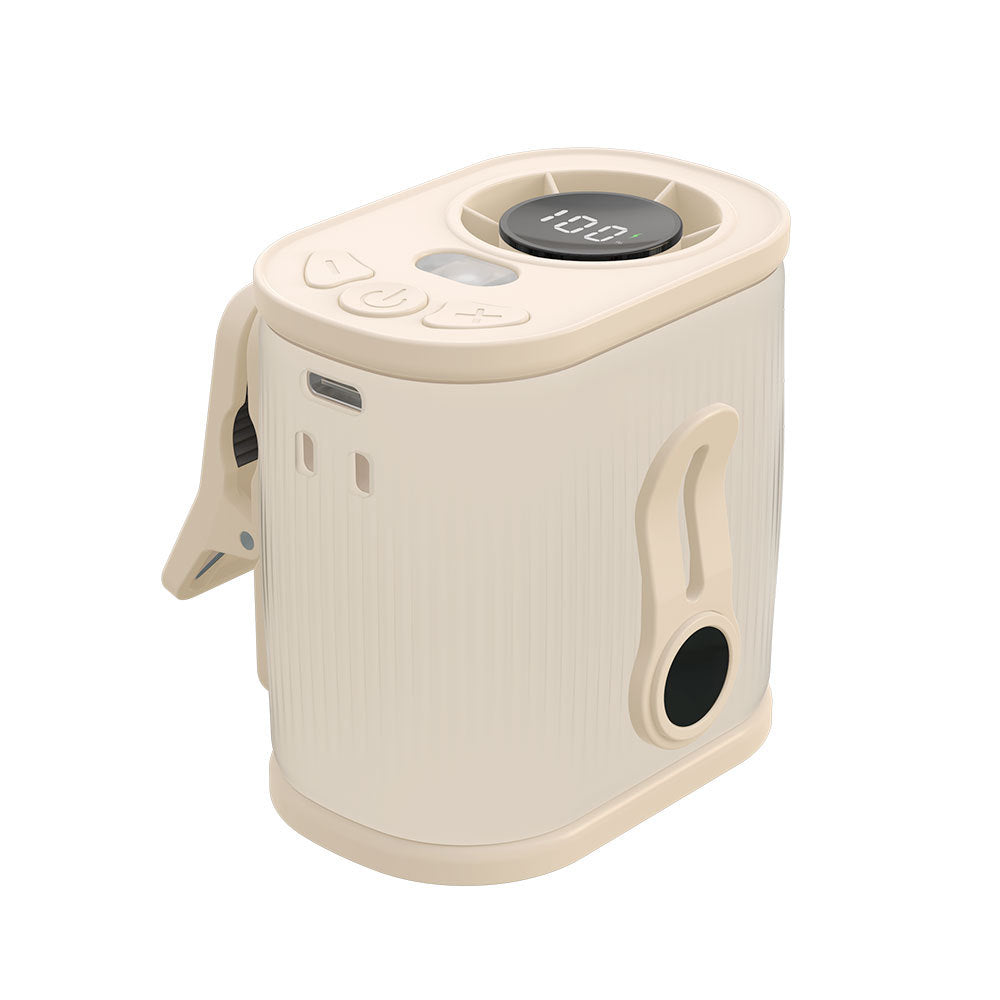 Beige High-Speed Mini Clip Fan with 360° Rotation – Portable, Rechargeable &amp; Multi-Functional Cooling Solution