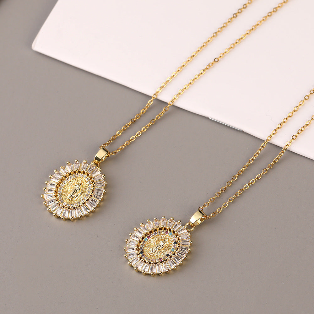 European &amp; American Fashion Geometric Square Pendant Necklace Set – Rose Gold Plated Copper with Zirconia, 2-Piece Layered Lockbone Chain