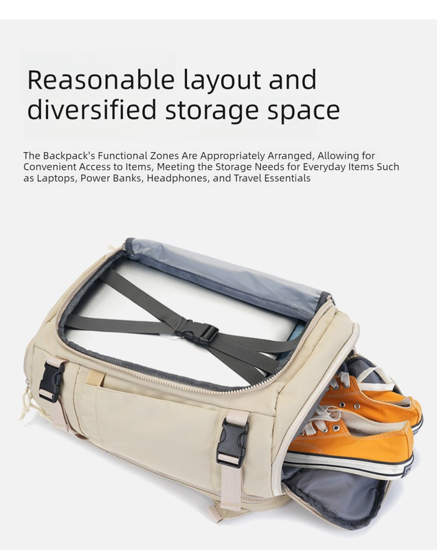 Beige Stylish & Spacious Backpack – Lightweight, Expandable Travel & Daily Use Rucksack (31×20×43cm)