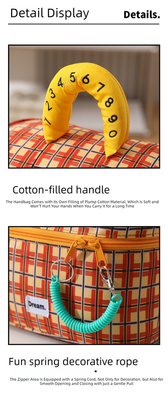 Orange plaid Portable Makeup Bag – Large Capacity, Multi-Compartment Cosmetic Organizer for Women (22×13×15cm)