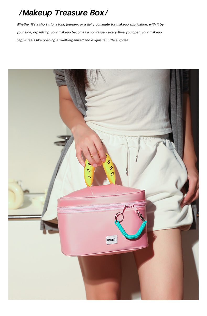 Pink Portable Makeup Bag – Large Capacity, Multi-Compartment Cosmetic Organizer for Women (22×13×15cm)