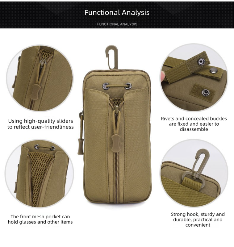 Black camouflage Multi-Functional Outdoor Water Bottle & Phone Pouch – Tactical Zippered Waist Pack for Travel, Hiking, and Daily Use