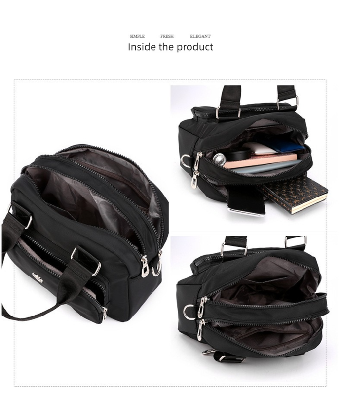 Black Large Capacity Single Shoulder Bag – Waterproof Nylon Tote with Adjustable Strap, Multi-Functional Design for Everyday Use