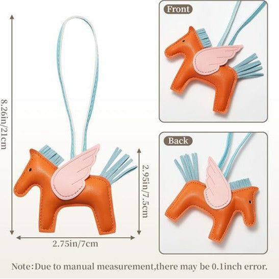 Orange PU Leather Pegasus Keychain – Cute Flying Horse Pendant with Wings and Rope, 3-Pack