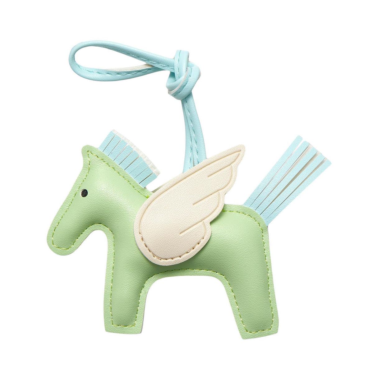 Green PU Leather Pegasus Keychain – Cute Flying Horse Pendant with Wings and Rope, 3-Pack