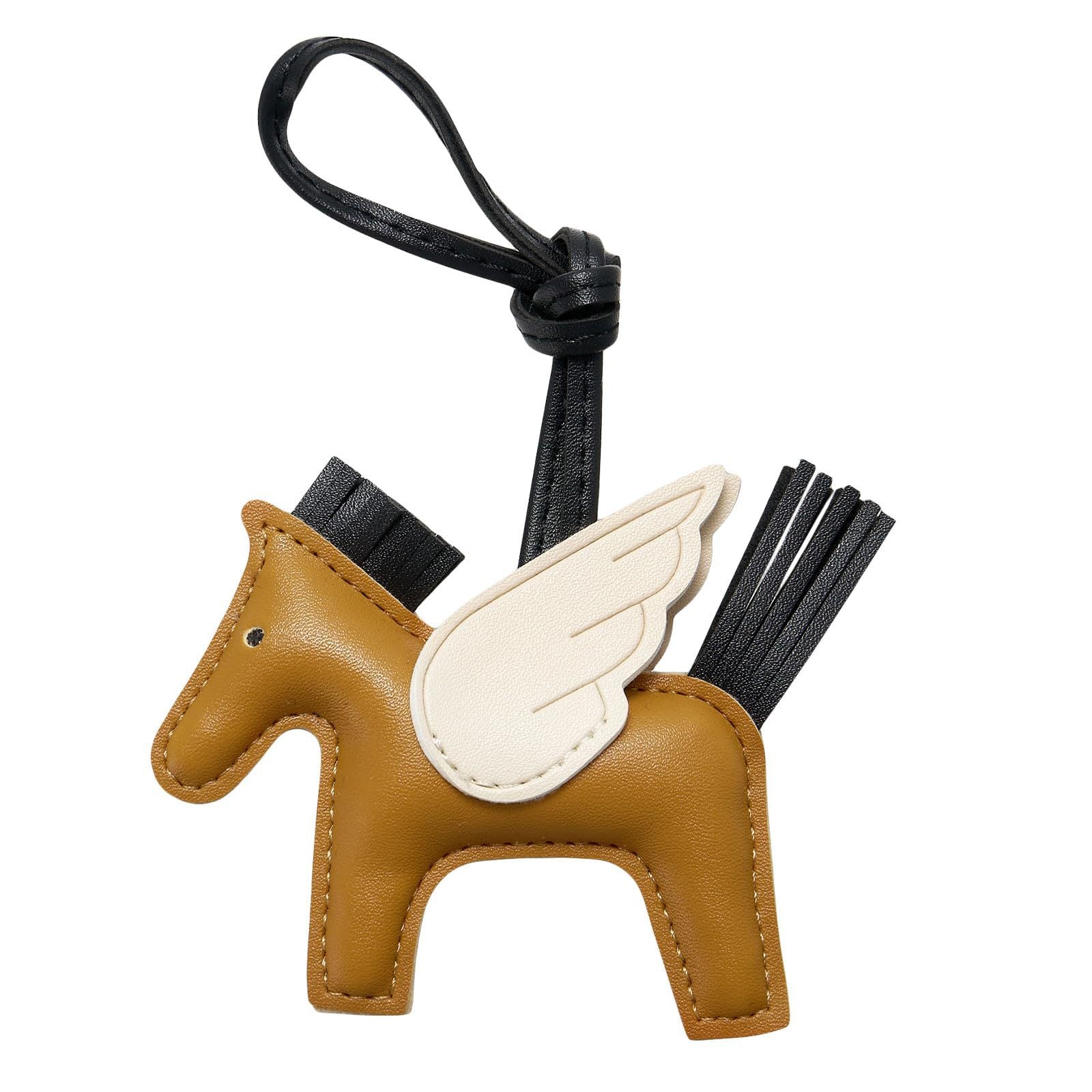 Brown PU Leather Pegasus Keychain – Cute Flying Horse Pendant with Wings and Rope, 3-Pack