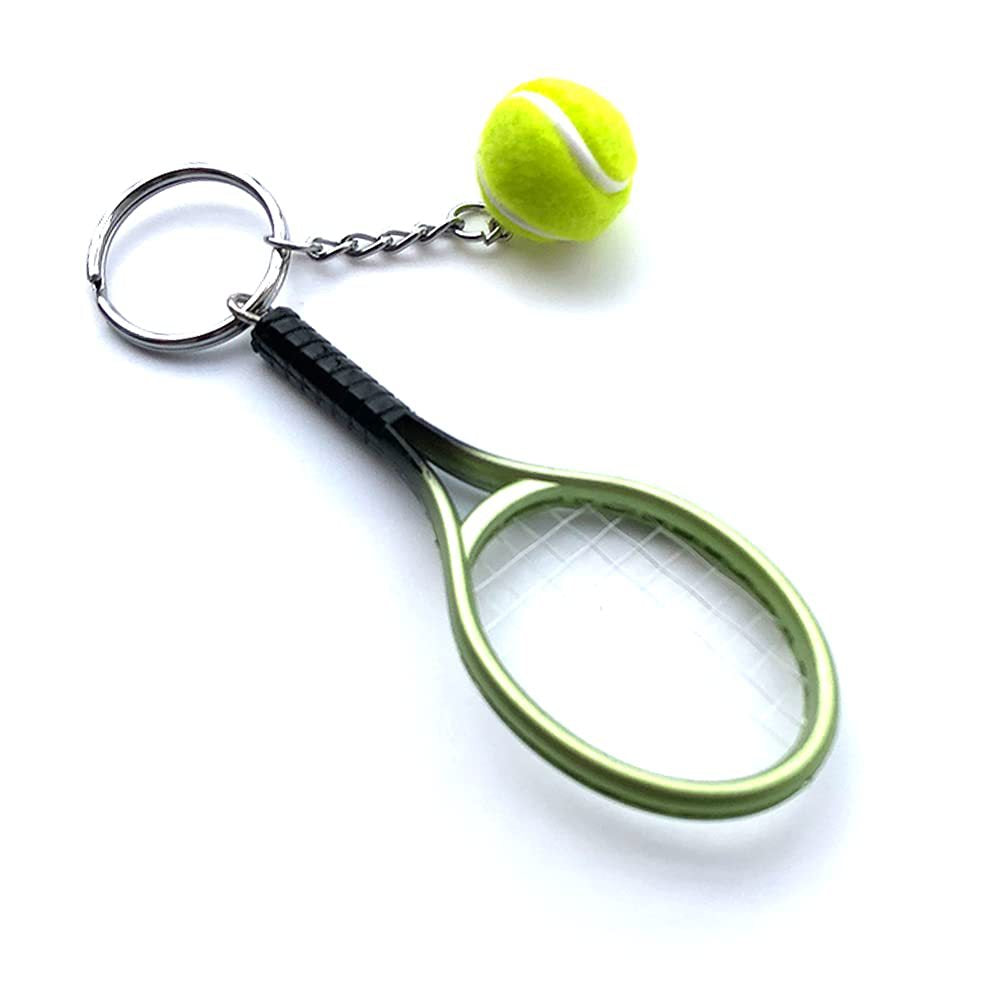 Green Simulation Tennis Racket Keychain – Mini Tennis Racket and Ball Pendant, 3-Pack