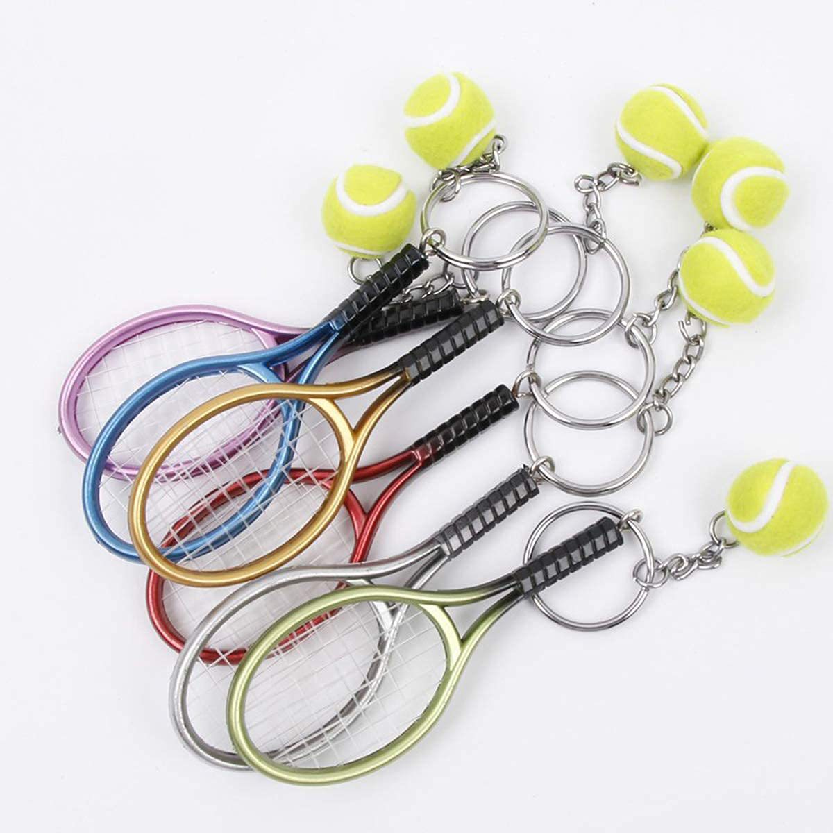 Pink Simulation Tennis Racket Keychain – Mini Tennis Racket and Ball Pendant, 3-Pack