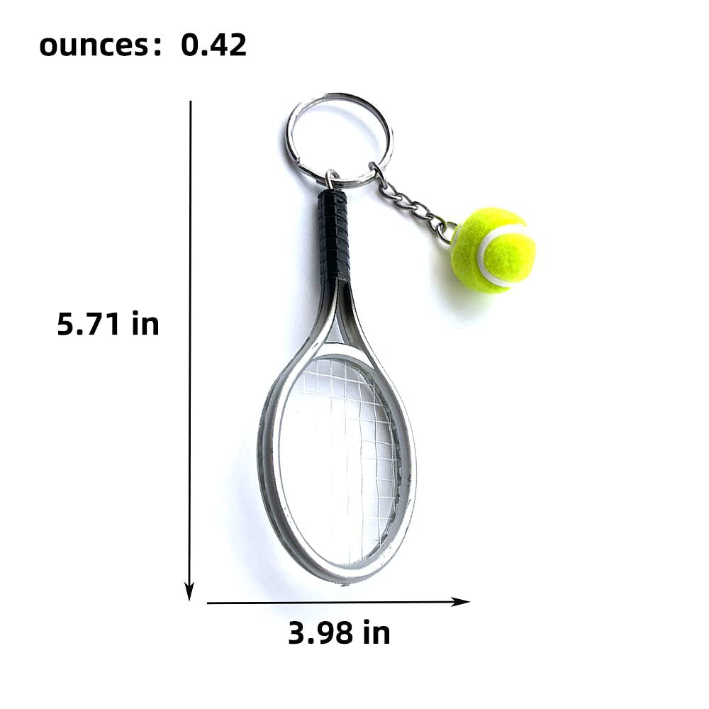 Grey Simulation Tennis Racket Keychain – Mini Tennis Racket and Ball Pendant, 3-Pack