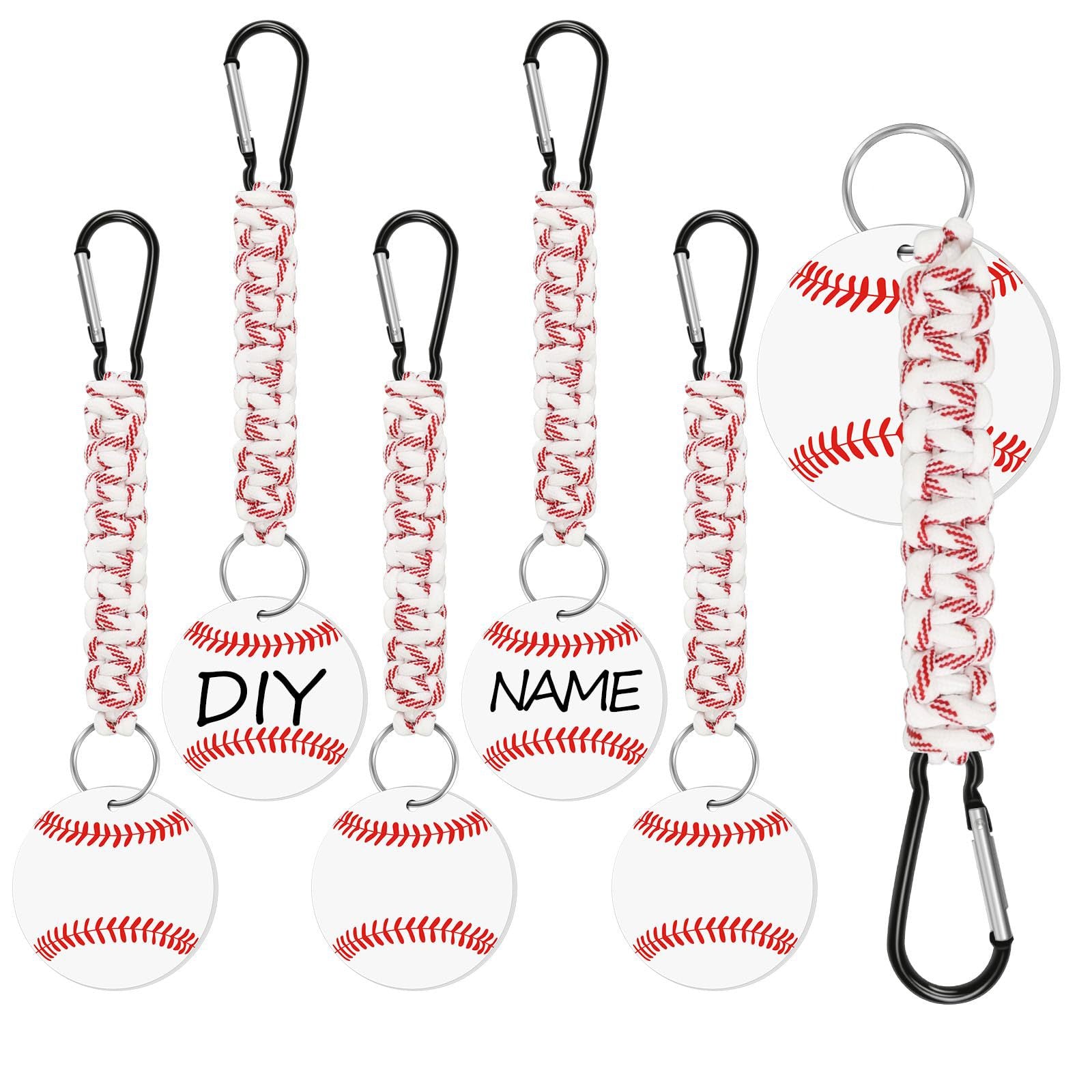 White DIY Baseball Keychain – Acrylic Ball Pendant with Nylon Rope, 2-Pack
