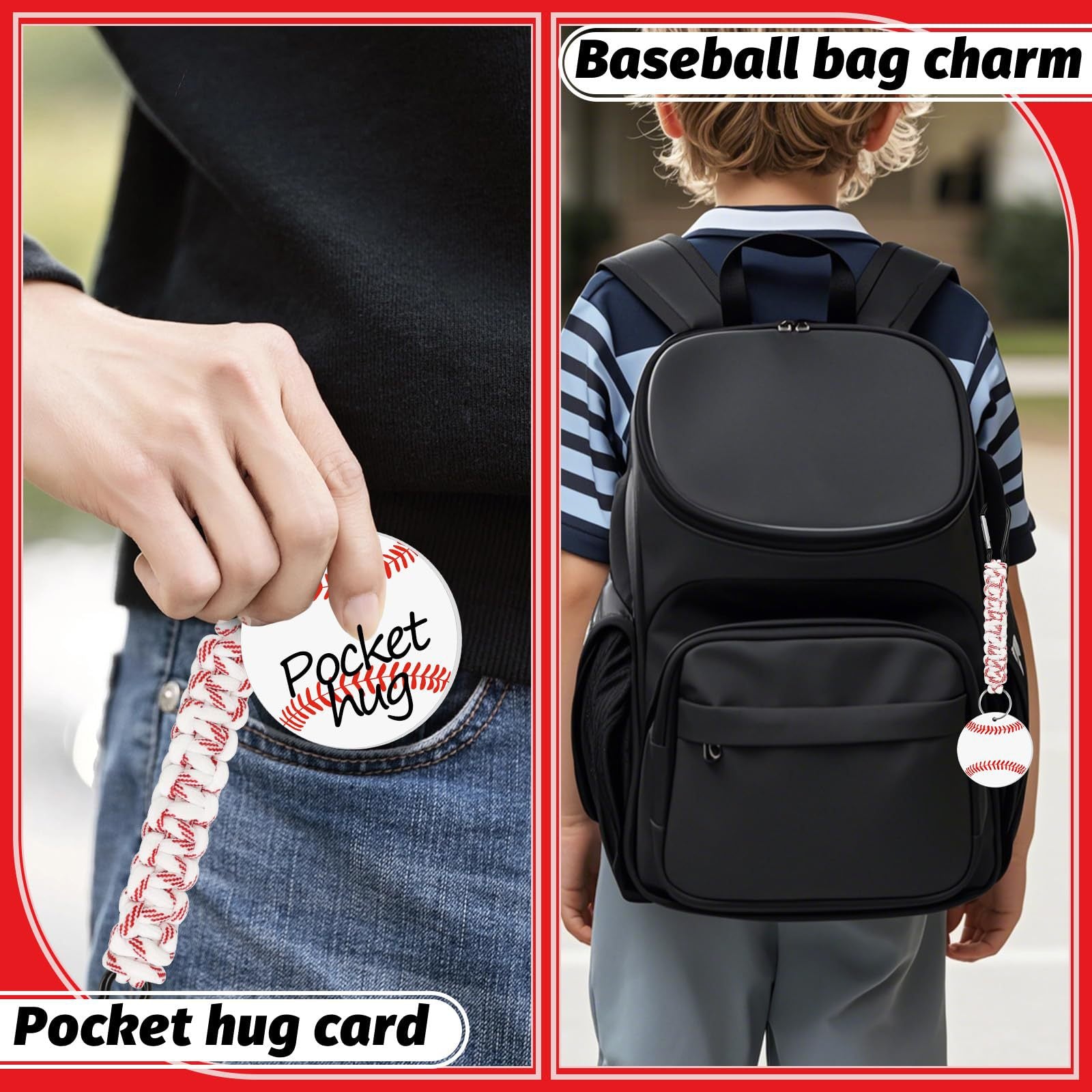 White DIY Baseball Keychain – Acrylic Ball Pendant with Nylon Rope, 2-Pack