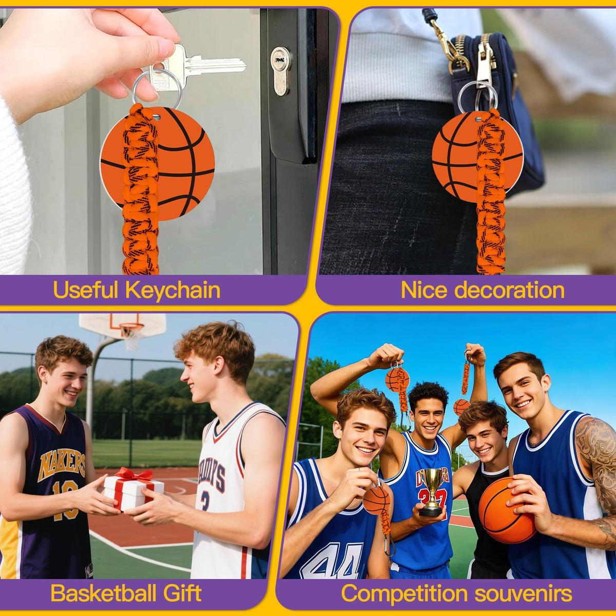 Brown DIY Basketball Keychain – Acrylic Ball Pendant with Nylon Rope, 2-Pack
