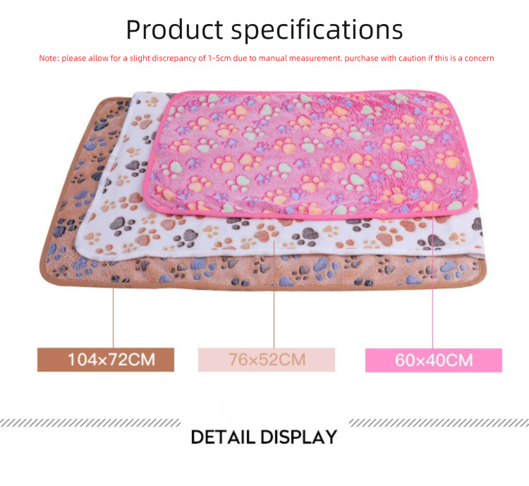 Grey Pet Blanket Set – Plush Paw Print Design, 3-Piece Pack (S/M/L Sizes)