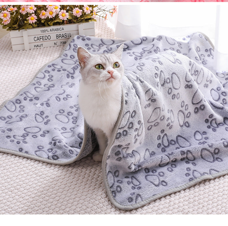 Blue Pet Blanket Set – Plush Paw Print Design, 3-Piece Pack (S/M/L Sizes)