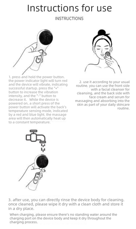 Black Multi-Functional Silicone Facial Cleansing Brush – Ultrasonic & Heat Infusion Beauty Device