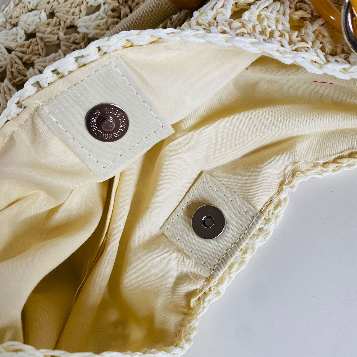 Beige Stylish Hand-Woven Paper Rope Bag – Boho Crochet Tote for Summer & Travel