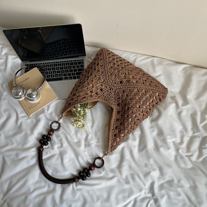 Brown Stylish Hand-Woven Paper Rope Bag – Boho Crochet Tote for Summer &amp; Travel