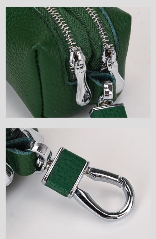 Black High-Quality Genuine Leather Key Case – Double-Layer Zippered Organizer for Keys, Cards & Coins