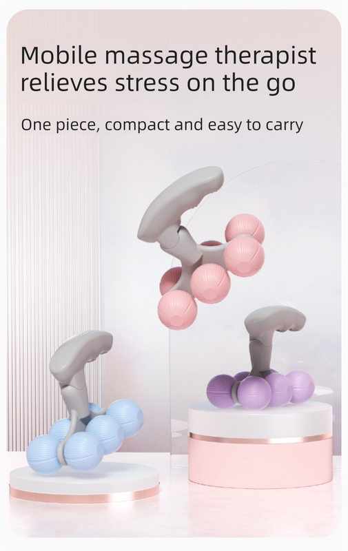 Pink Portable 6-Wheel Massage Roller – Quiet, Compact Muscle Relief Tool for Neck, Back, Legs & Shoulders