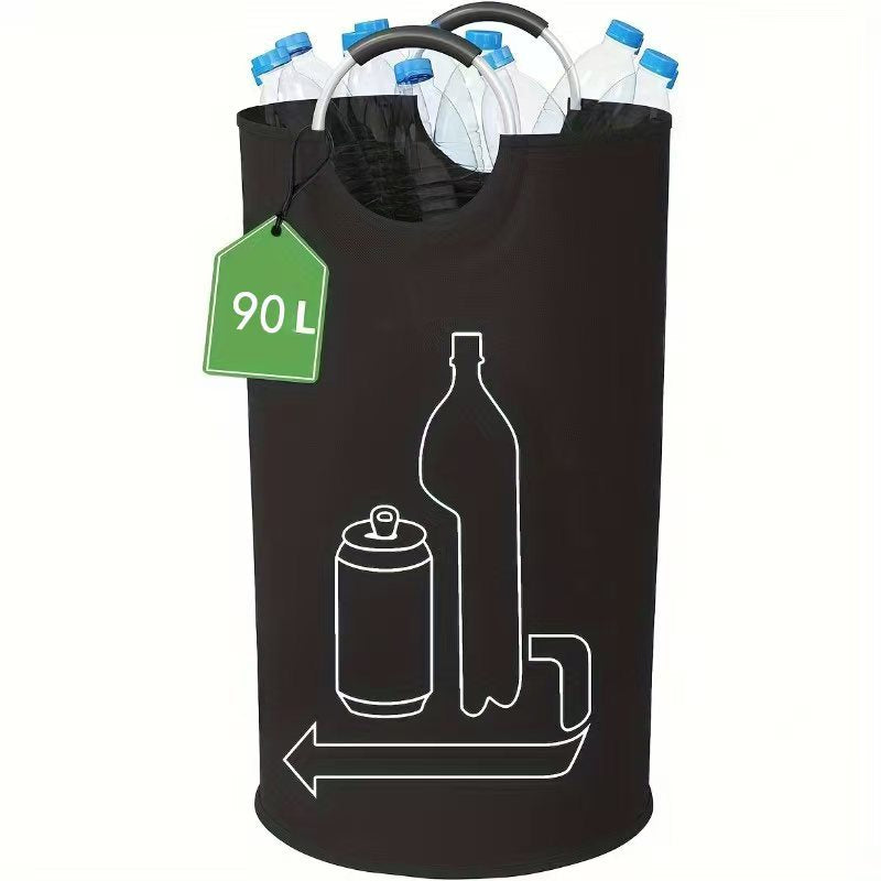 Black Portable Oxford Fabric Collapsible Laundry Basket – Waterproof, Multi-Use Storage Bin for Bottles, Clothes &amp; More