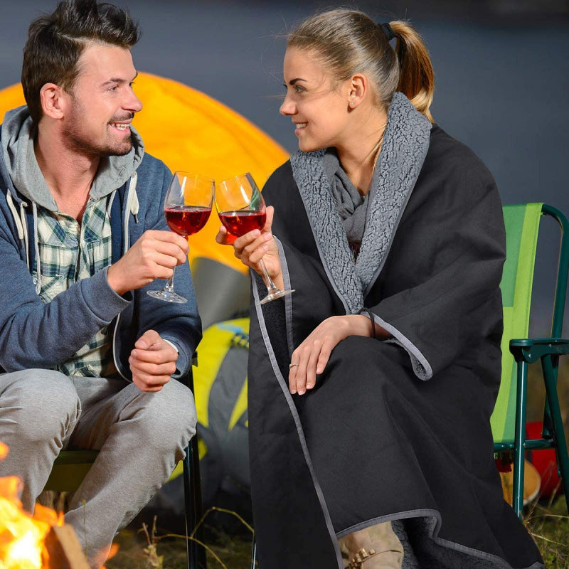 Black and Grey 3-Layer Waterproof Outdoor Blanket – Portable, All-Weather Picnic & Camping Mat with Storage Pocket