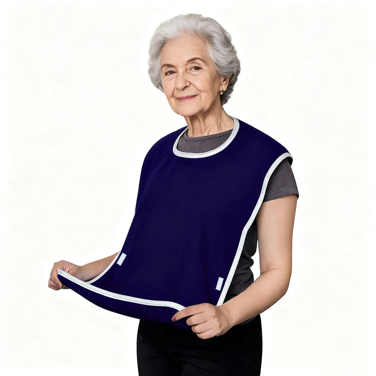 Dark Blue Anti-Stain Feeding Apron with Pocket – Adjustable Care Bib for Elderly &amp; Disabled Adults (2-Pack)